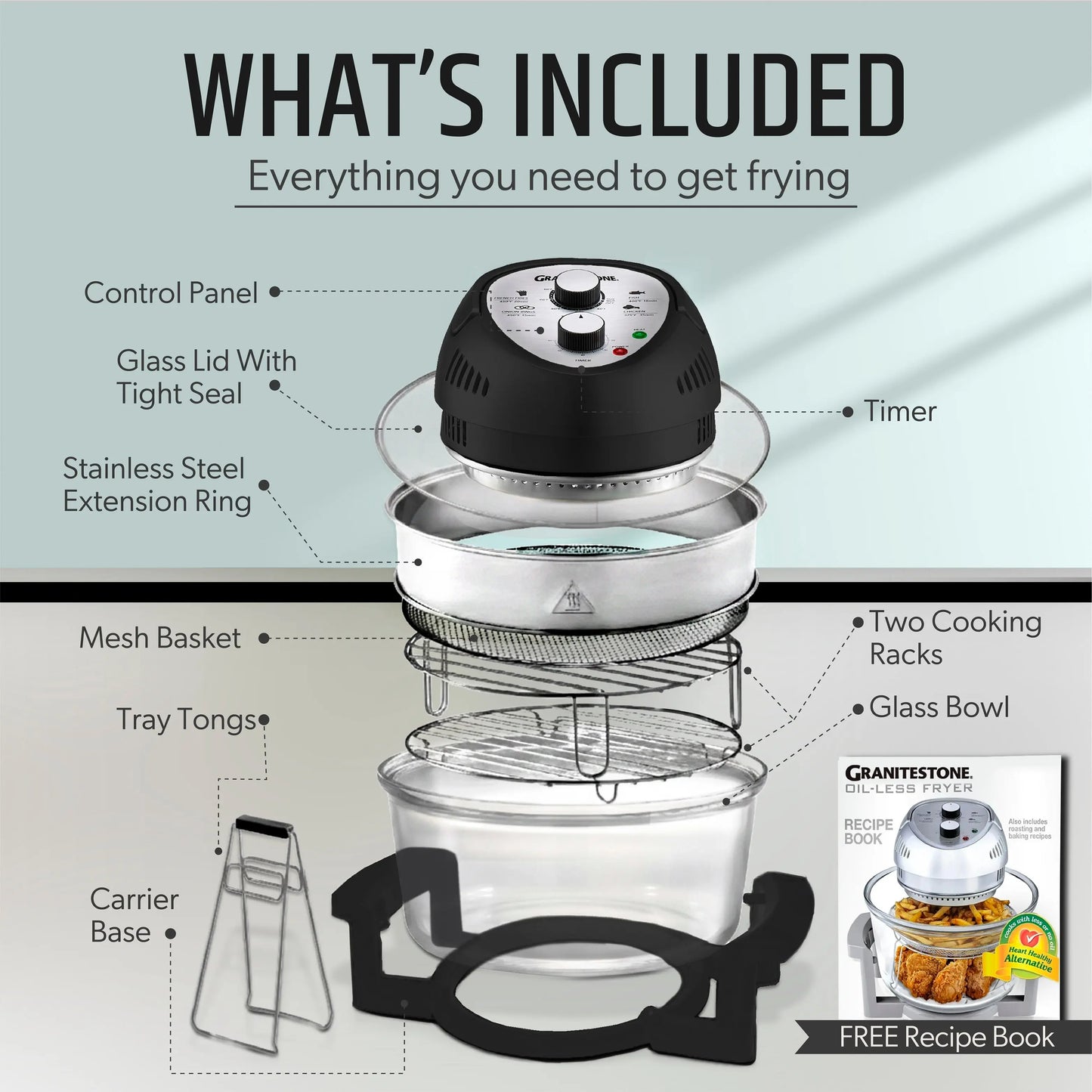 Granitestone 16 Quart Extra Large Air Fryer - Oil-Less Crispy Cooking for Healthier Meals