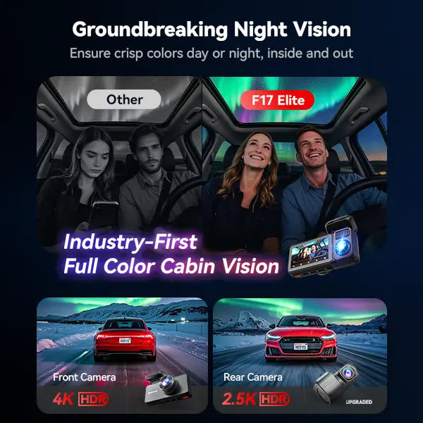 【Fathersdaygift】Redtiger F17 Elite 4K 3-Channel Dash Cam with STARVIS 2 IMX678 & IMX675, 128GB Card, Full Night Color, 4K+2.5K+1080P Front Rear Inside, Touch Screen, Voice Control, 5Ghz Wifi 6, GPS, HDR, 24 Hours Parking Mode, Car Rvibes, Car VLOG,