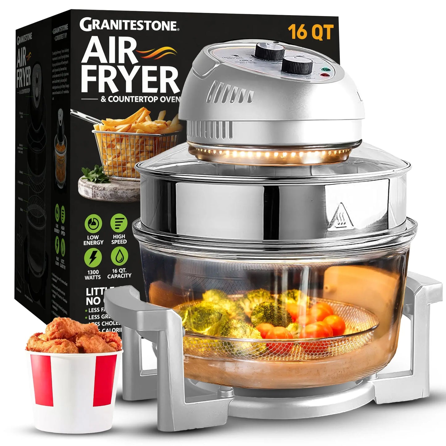Granitestone 16 Quart Extra Large Air Fryer - Oil-Less Crispy Cooking for Healthier Meals