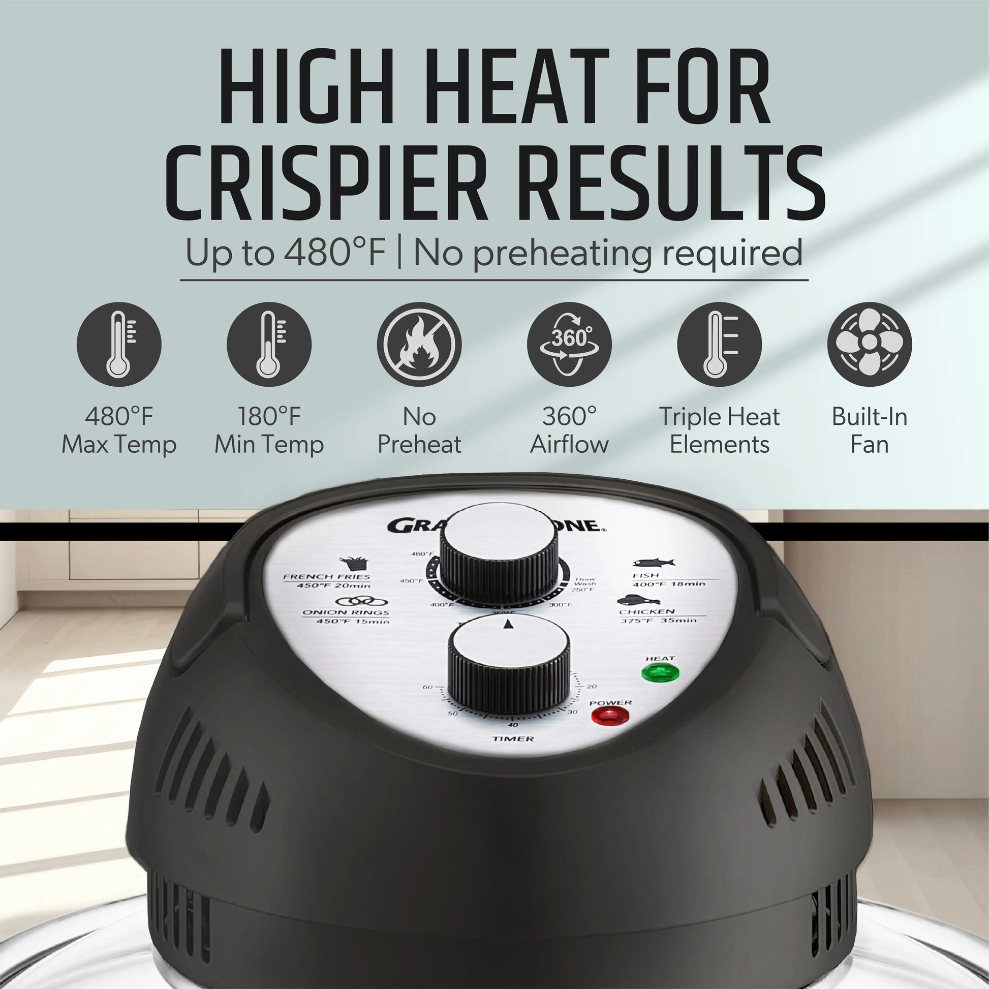 Granitestone 16 Quart Extra Large Air Fryer - Oil-Less Crispy Cooking for Healthier Meals