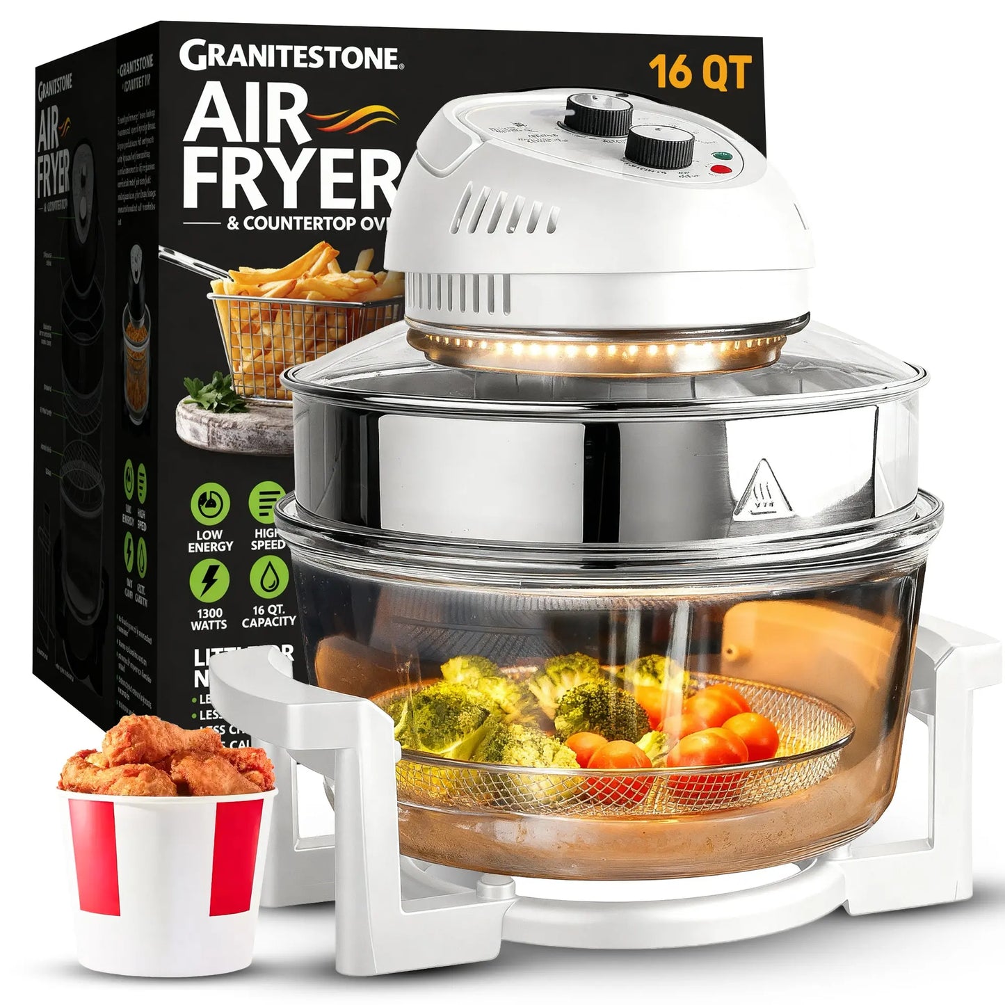Granitestone 16 Quart Extra Large Air Fryer - Oil-Less Crispy Cooking for Healthier Meals