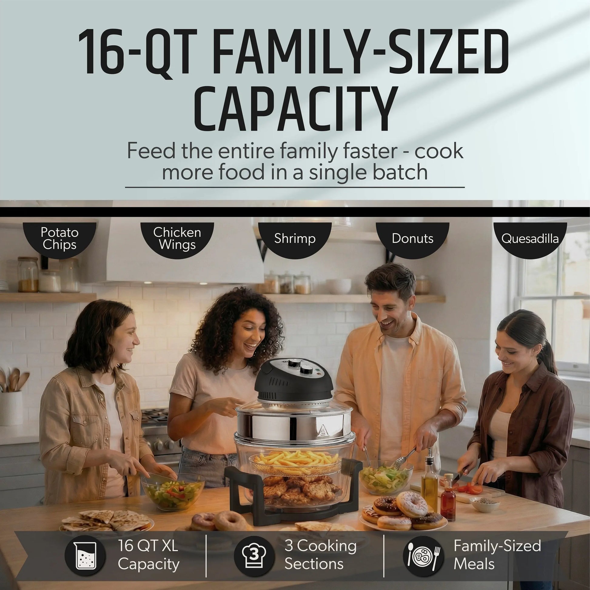 Granitestone 16 Quart Extra Large Air Fryer - Oil-Less Crispy Cooking for Healthier Meals